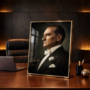 Gazi Mustafa Kemal Atatürk – Portre Detaylı Dekoratif Cam Tablo