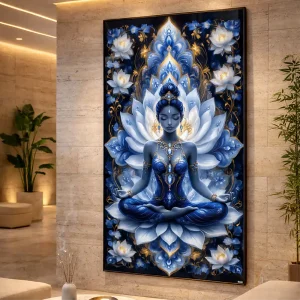 Mavi Lotus – Zarafet ve Huzur Temalı Dekoratif Cam Tablo