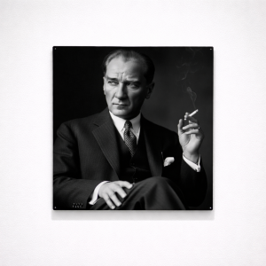 Siyah Beyaz Atatürk Cam Tablo – Klasik ve Prestijli Dekoratif Atatürk Portresi